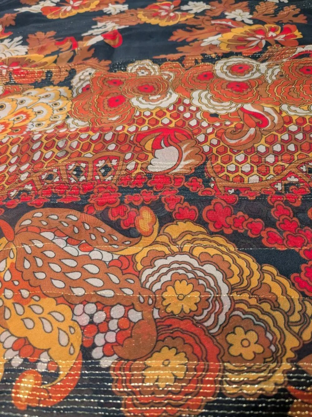 vintage JP collections hair neck scarf Italy floral metallic 61